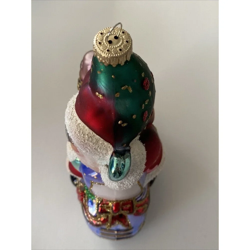 KREBS Lauscha Glas Santa On Snowmobile With Cat Christmas Ornament Original Box